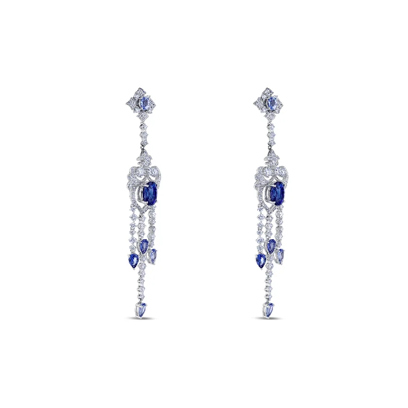 18K White Gold Sapphire & Diamond Chandelier Earrings