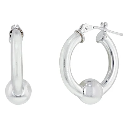 Cape Cod Single Bead Hoop Earrings in Sterling Silver (20mm)