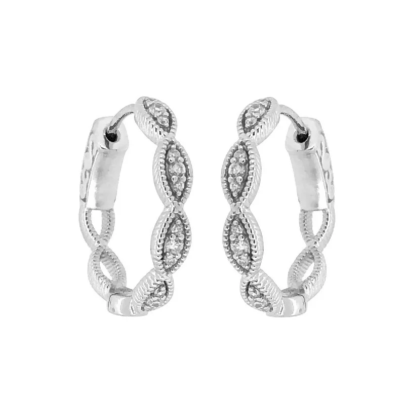 Cubic Zirconia Marquise Hoop Earrings in Sterling Silver with Platinum Finish