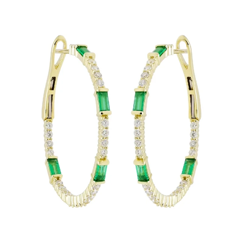 Dabakarov Emerald Cut Emerald Hoop Earrings in 14kt Yellow Gold with Diamonds (7/8ct tw)