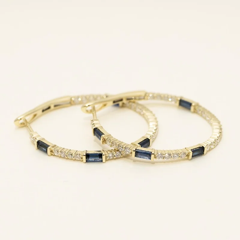 Dabakarov Emerald Cut Sapphire Hoop Earrings in 14kt Yellow Gold with Diamonds (7/8ct tw)