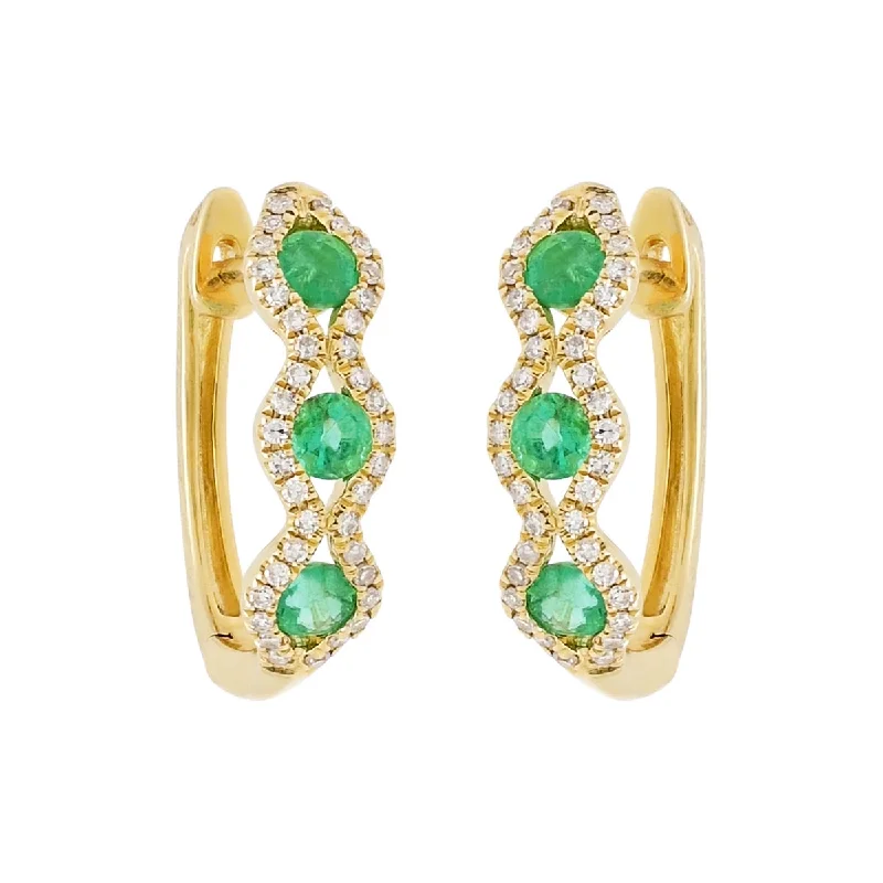 Dabakarov Emerald Hoop Earrings in 14kt Yellow Gold with Diamonds (1/4ct tw)