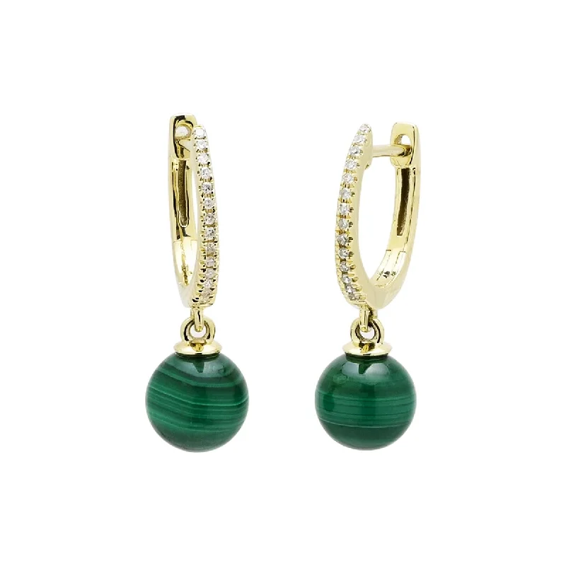 Dabakarov Malachite Hoop Earrings in 14kt Yellow Gold with Diamonds (1/10ct tw)