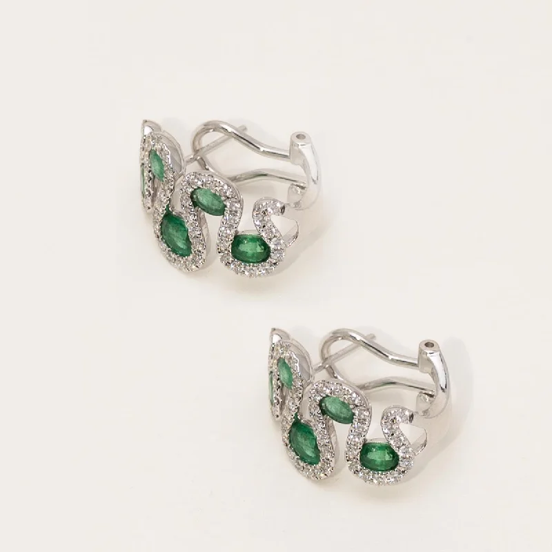 Dabakarov Oval Emerald Hoop Earrings in 14kt White Gold with Diamonds (1ct tw)