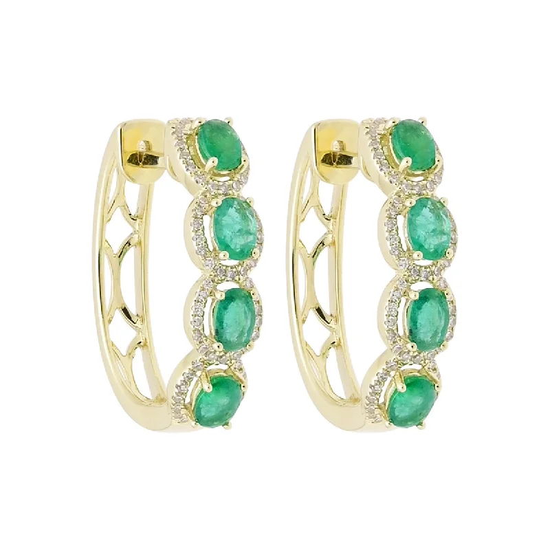 Dabakarov Oval Emerald Hoop Earrings in 14kt Yellow Gold with Diamonds (1/3ct tw)