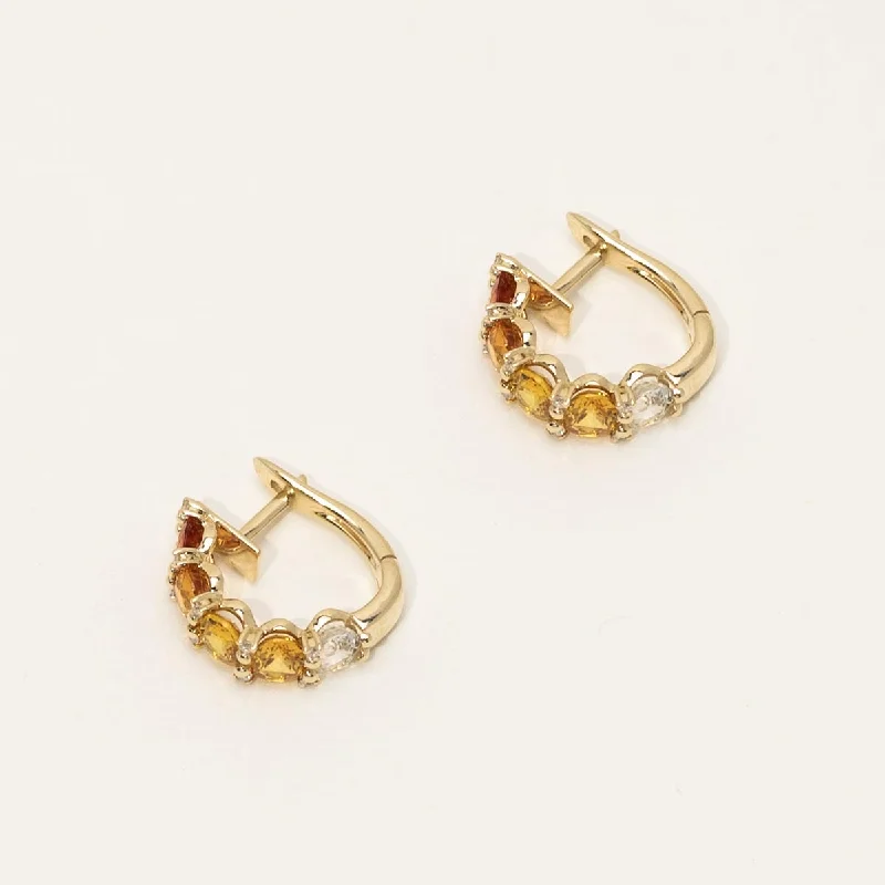 Dabakarov Oval Multicolor Sapphire Hoop Earrings in 14kt Yellow Gold with Diamonds (1/7ct tw)