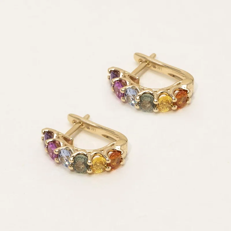 Dabakarov Oval Multicolor Sapphire Hoop Earrings in 14kt Yellow Gold