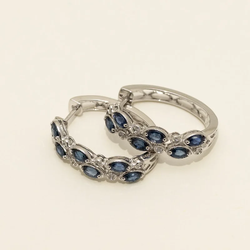 Dabakarov Oval Sapphire Hoop Earrings in 14kt White Gold with Diamonds (1/7ct tw)