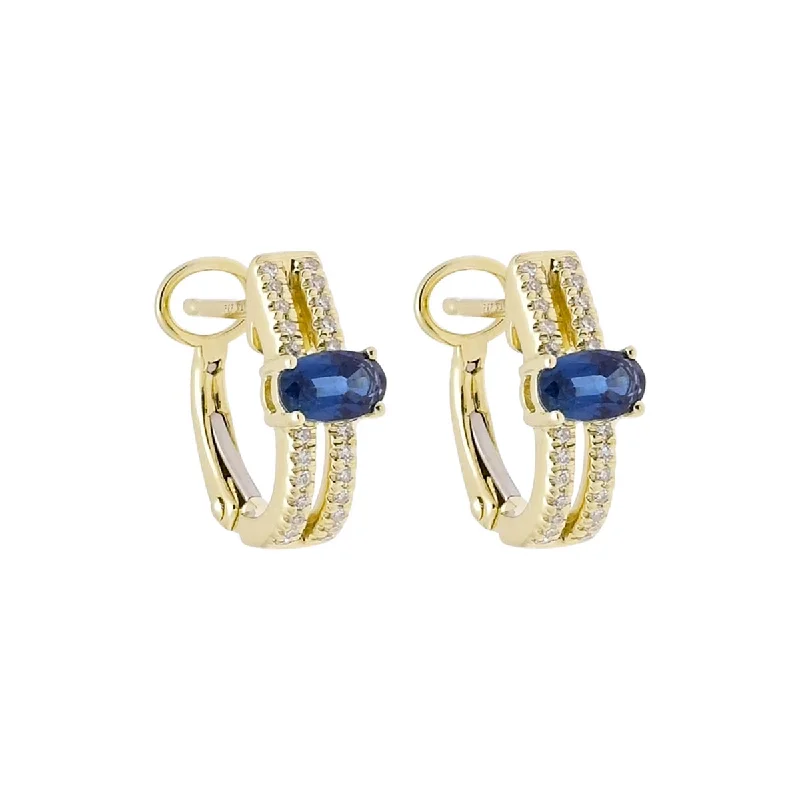 Dabakarov Oval Sapphire Hoop Earrings in 14kt Yellow Gold with Diamonds (1/10ct tw)