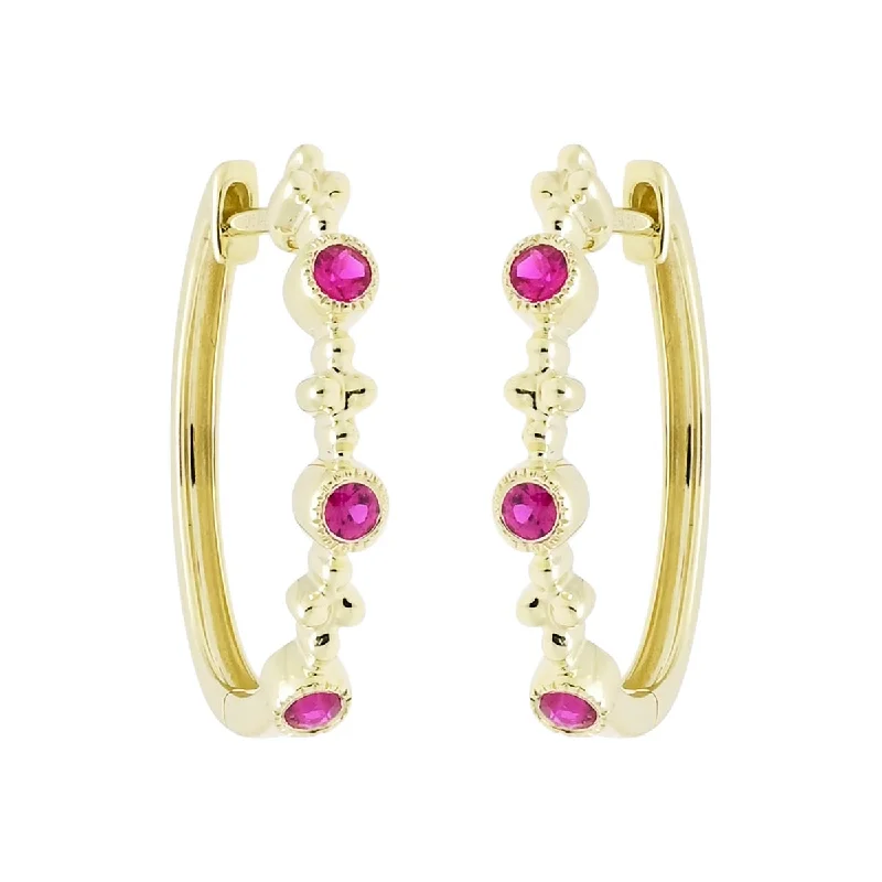 Dabakarov Ruby Hoop Earrings in 14kt Yellow Gold