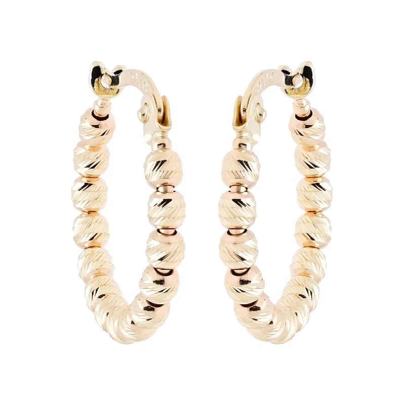 Diamond Cut Bead Hoop Earrings in 14kt Yellow Gold