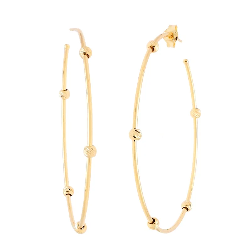 Diamond Cut Bead Hoop Earrings in 14kt Yellow Gold