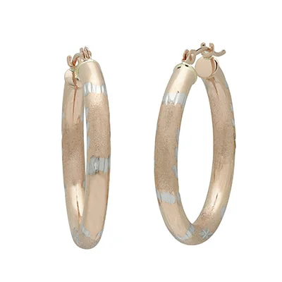 Diamond Cut Hoop Earrings in 14kt Rose and White Gold