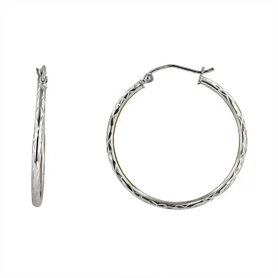 Diamond Cut Hoop Earrings in 14kt White Gold