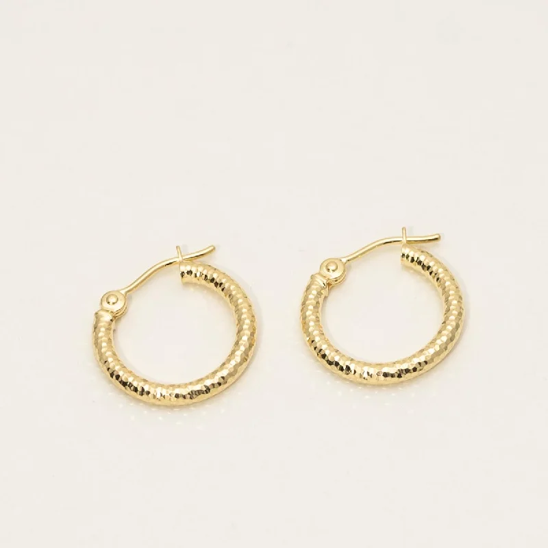 Diamond Cut Textured Hoop Earrings in 14kt Yellow Gold (15mm)