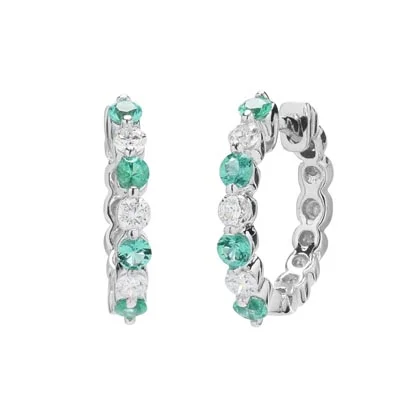 Emerald Hoop Earrings in 14kt White Gold with Diamonds (1/5ct tw)