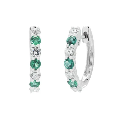 Emerald Hoop Earrings in 14kt White Gold with Diamonds (1/2ct tw)