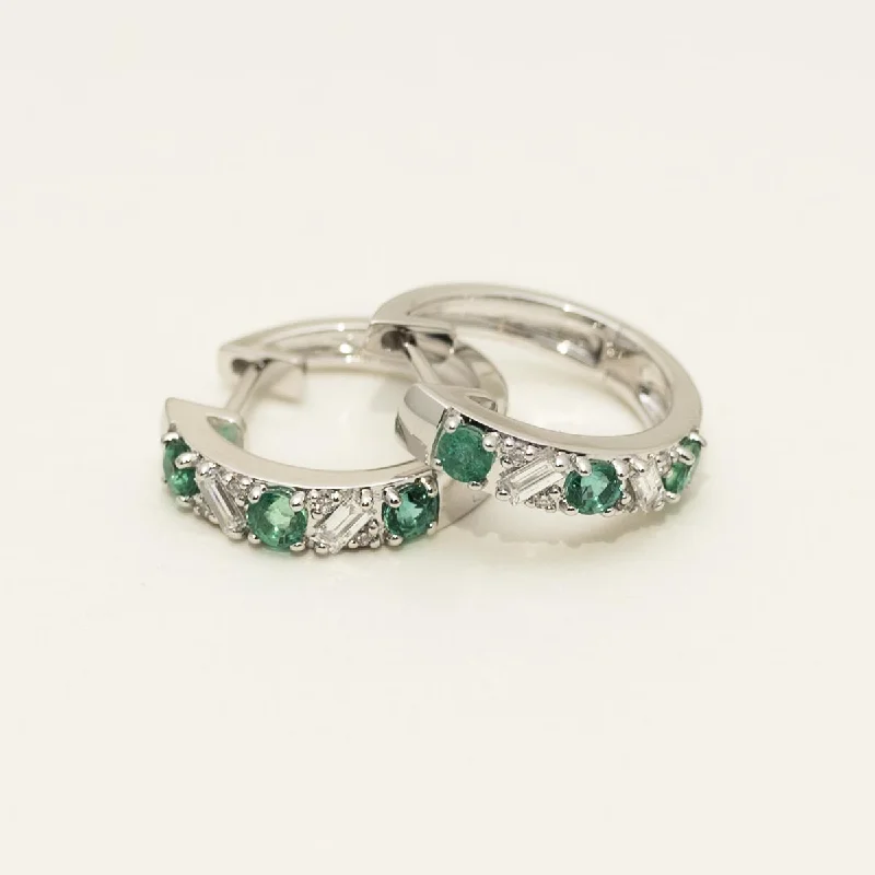 Emerald Hoop Earrings in 14kt White Gold with Diamonds (1/5ct tw)