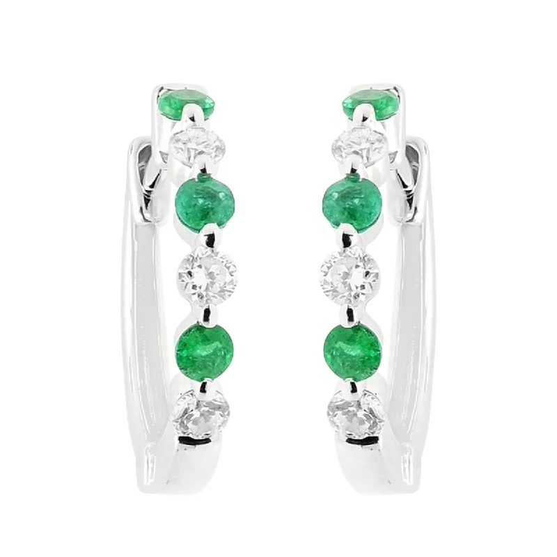 Emerald Hoop Earrings in 14kt White Gold with Diamonds (1/5ct tw)