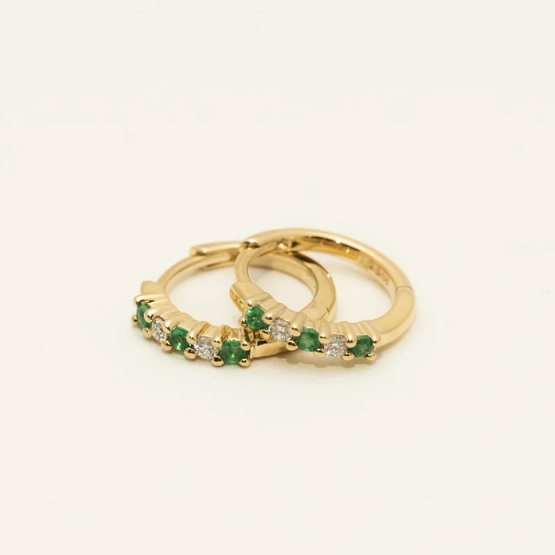 Emerald Hoop Earrings in 14kt Yellow Gold with Diamonds (1/10ct tw)