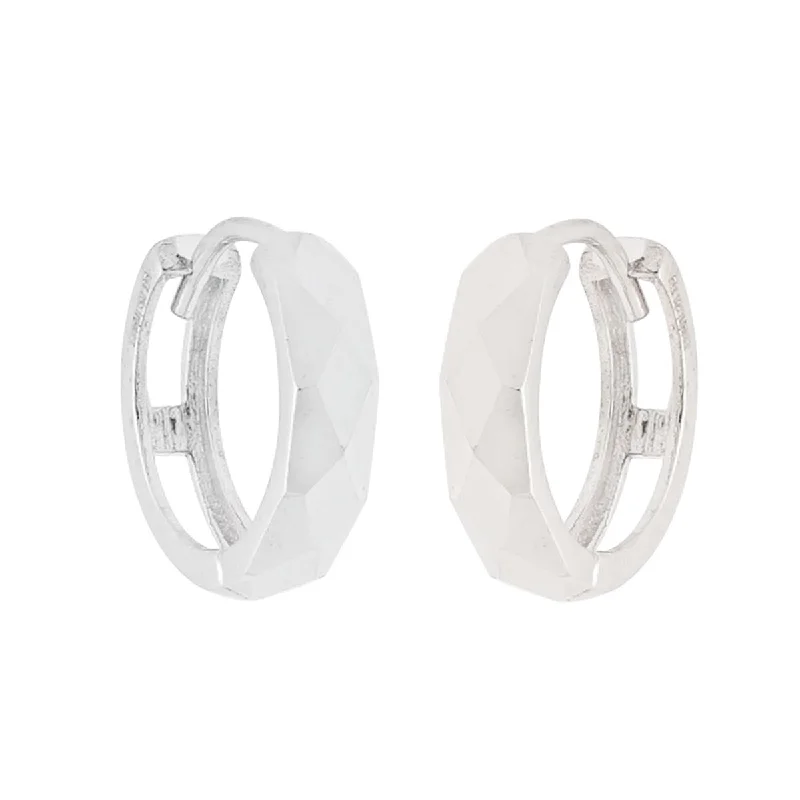 Faceted Huggie Hoop Earrings in 14kt White Gold