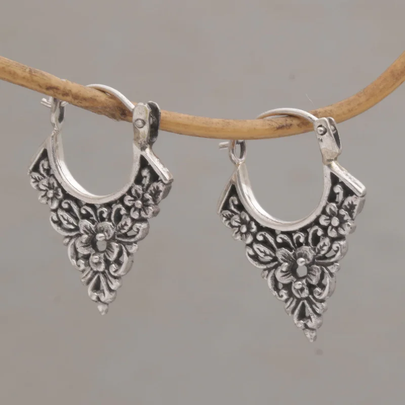 Floral Points Floral Pointed Sterling Silver Hoop Earrings from Bali