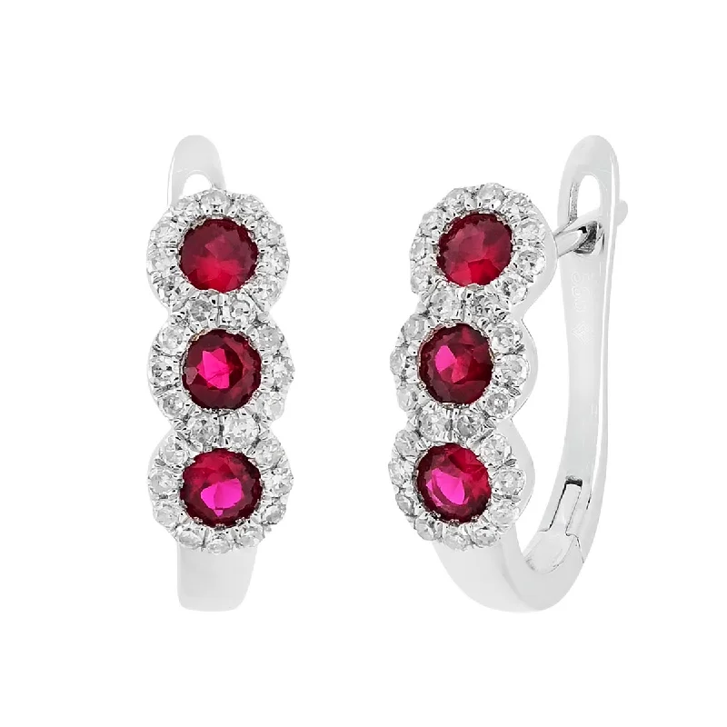 Madison L Ruby Hoop Earrings in 14kt White Gold with Diamonds (1/5ct tw)