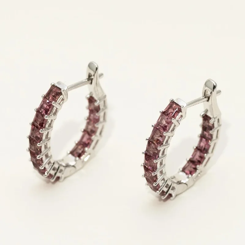 Maine Pink Tourmaline Inside Out Hoop Earrings in 14kt White Gold