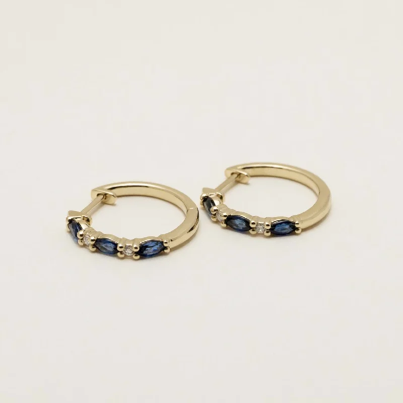 Marquise Sapphire Hoop Earrings in 14kt Yellow Gold with Diamonds (1/20ct tw)