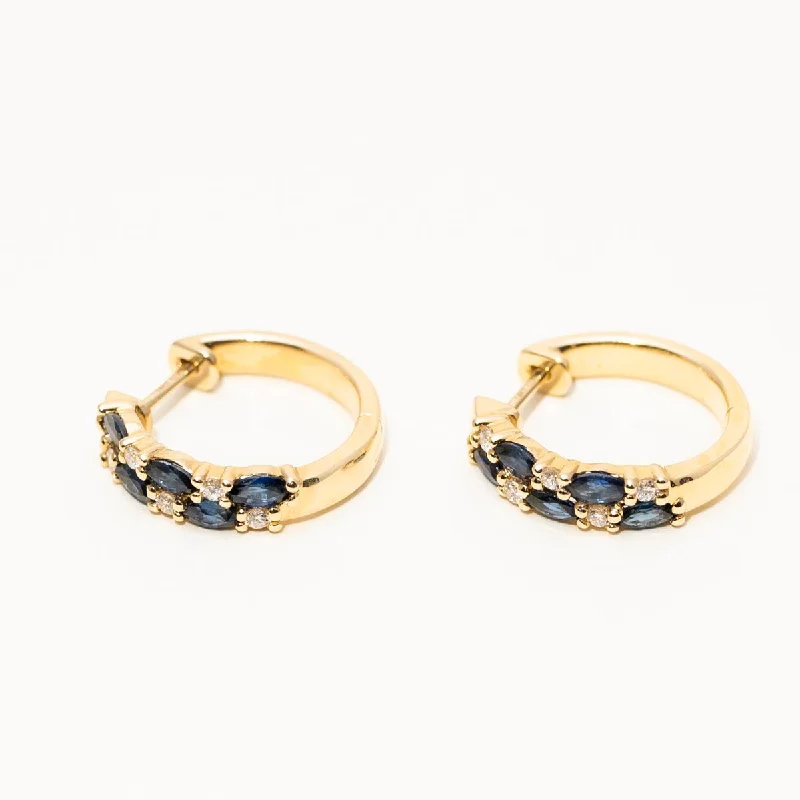 Marquise Sapphire Hoop Earrings in 14kt Yellow Gold with Diamonds (1/7ct tw)