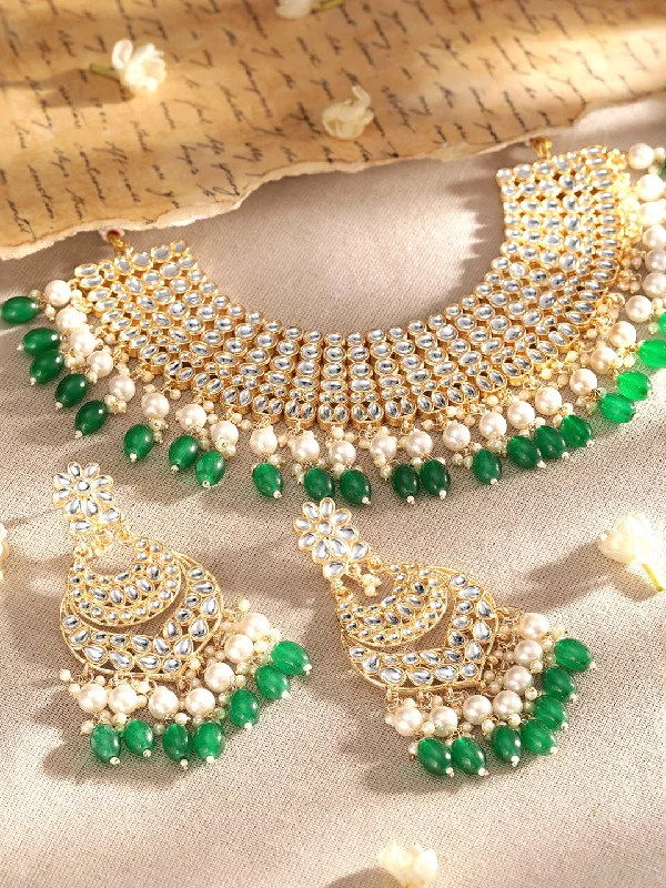 Rubans Royal Opulence 22K Gold Plated Kundan Studded Pearl Beaded Jewelry Set