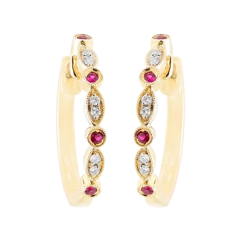 Ruby Hoop Earrings in 14kt Yellow Gold with Diamonds (1/20ct tw)