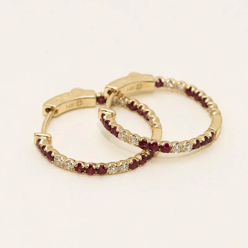 Ruby Hoop Earrings in 14kt Yellow gold with Diamonds (3/8ct tw)