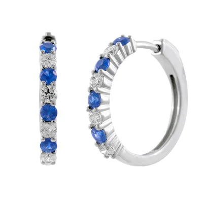 Sapphire Hoop Earrings in 14kt White Gold with Diamonds (1/2ct tw)