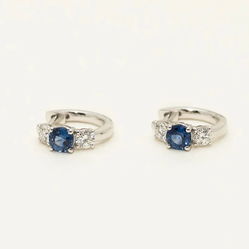 Sapphire Hoop Earrings in 14kt White Gold with Diamonds (3/8ct tw)