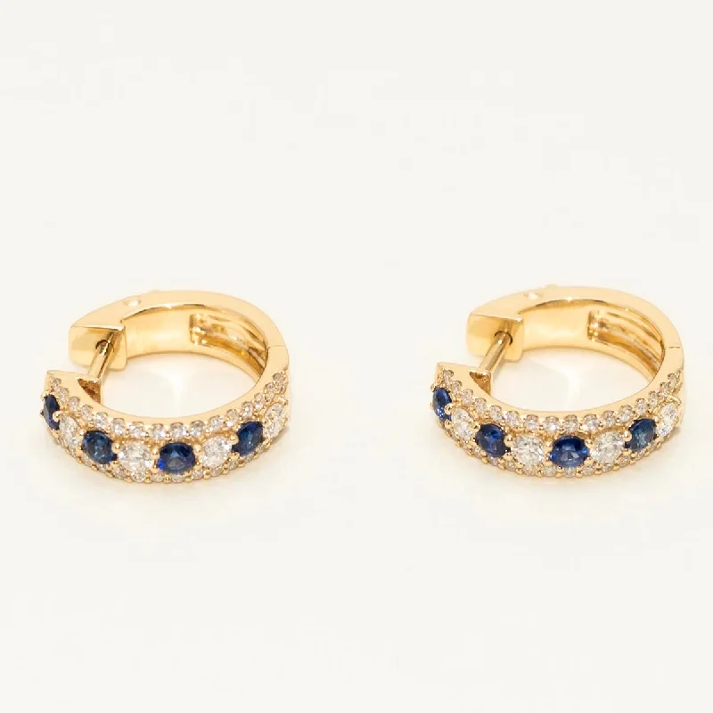 Sapphire Hoop Earrings in 14kt Yellow Gold with Diamonds (1/2ct tw)