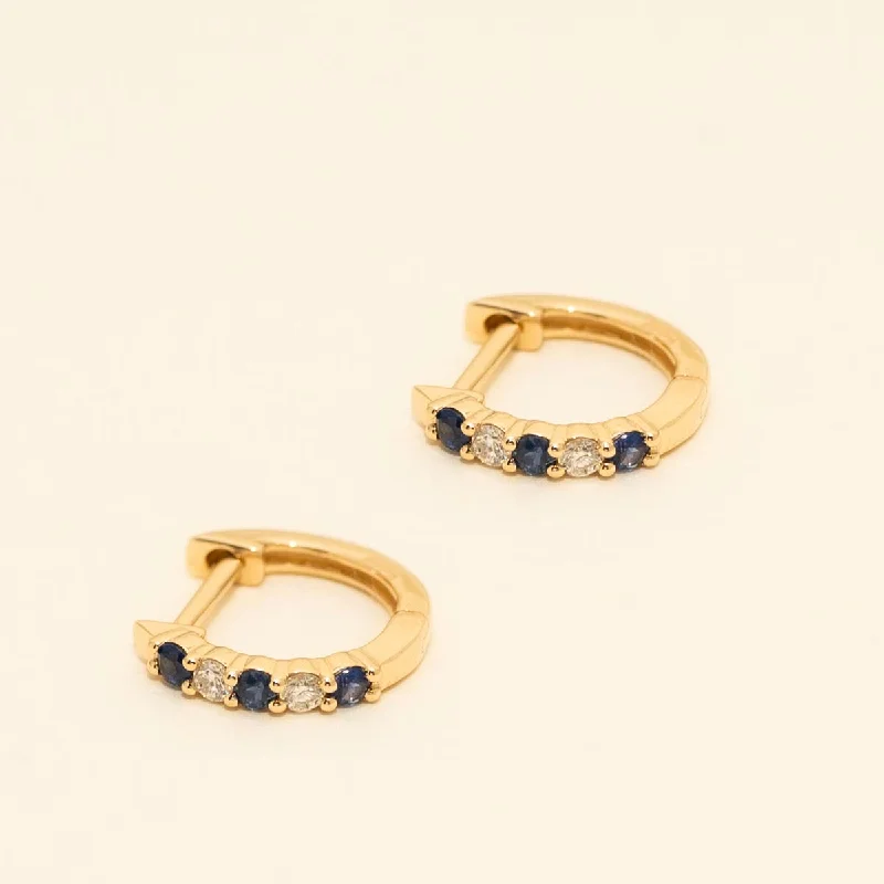 Sapphire Huggie Hoop Earrings in 14kt Yellow Gold with Diamonds (1/10ct tw)