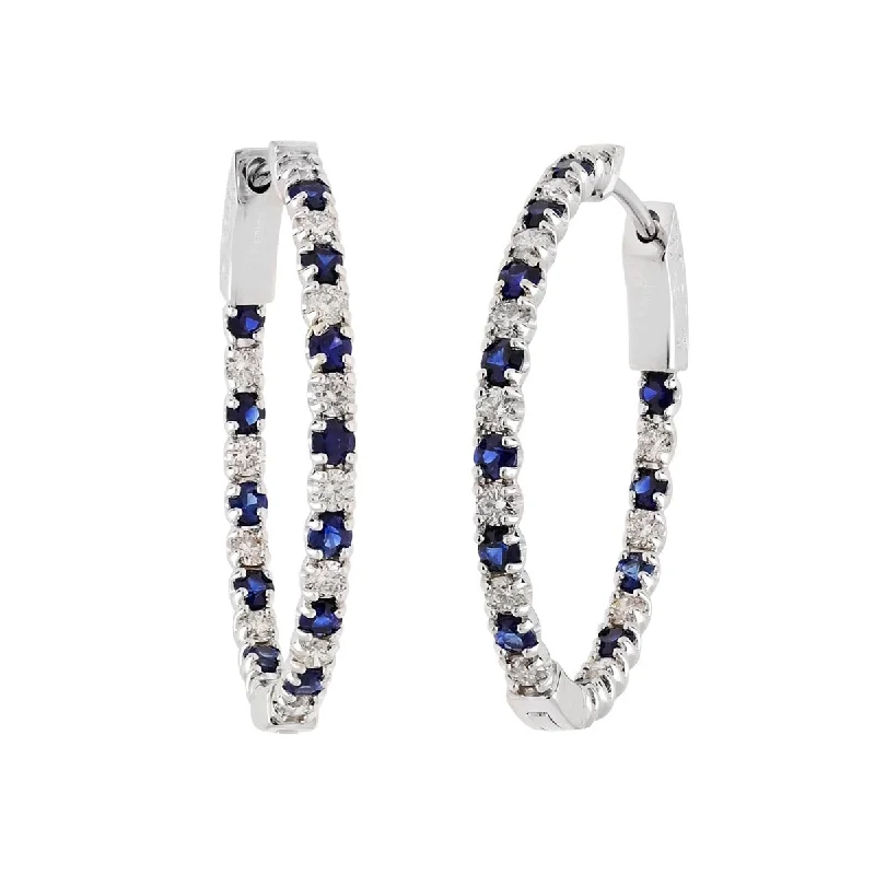 Sapphire Oval Hoop Earrings in 14kt White Gold with Diamonds (7/8ct tw)