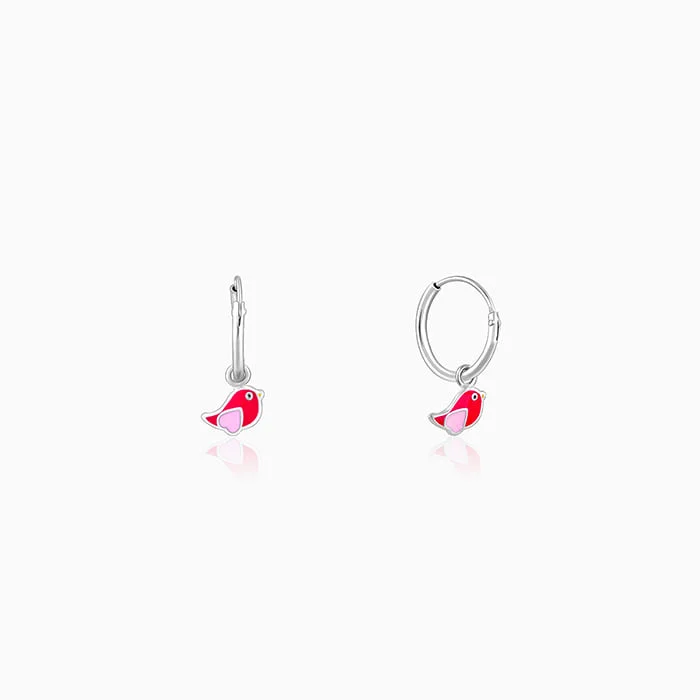 Silver Rosy Bird Kids Hoop Earrings (4-12 yrs)