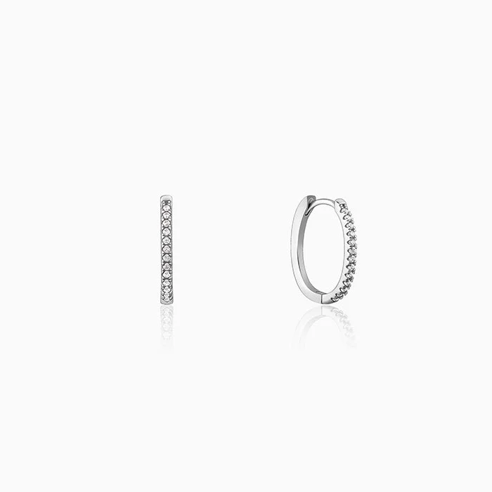 Silver Zircon Twinkling Hoop Earrings