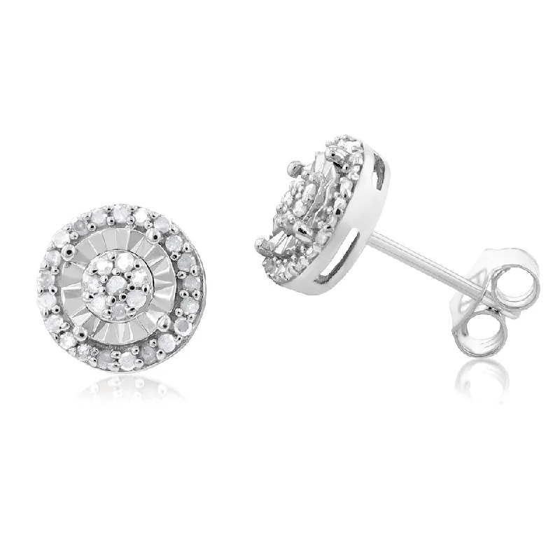 Sterling Silver 1/4 Carat Diamond Stud Earrings set with 18 Brilliant Diamonds