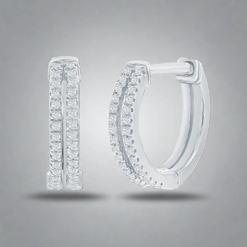 SS 13mm Double Row 0.12ctw I/SI2 Diamond Huggie Earrings