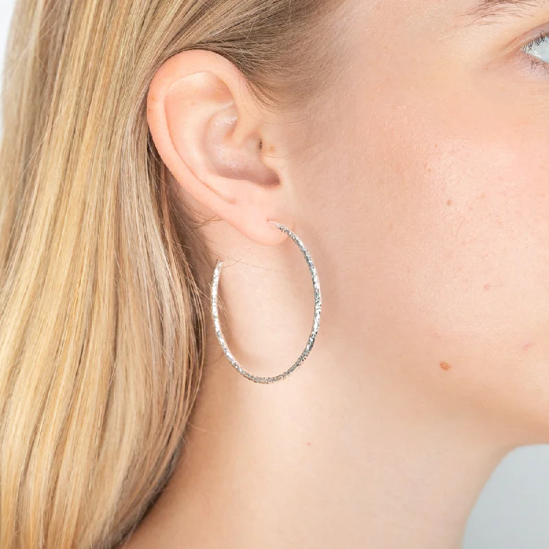 Sterling Silver 40mm Patterned Open Stud Back Hoops