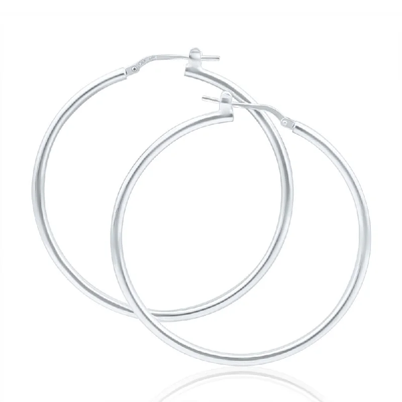 Sterling Silver 40mm Plain Thin Hoop Earrings