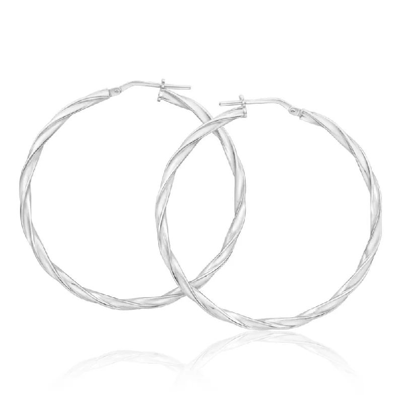 Sterling Silver 40mm Twisted Hoop Earrings