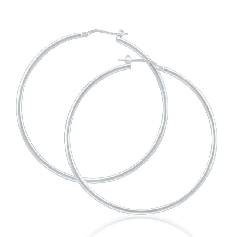 Sterling Silver 50mm Plain Thin Hoop Earrings