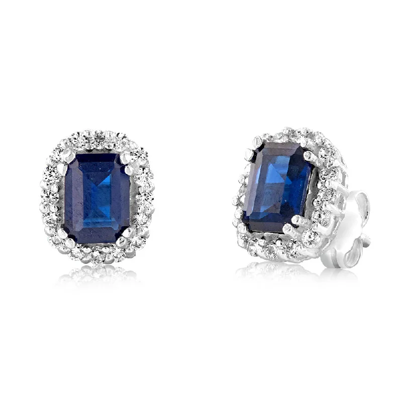 Sterling Silver Blue & White Zirconia Stud Earrings