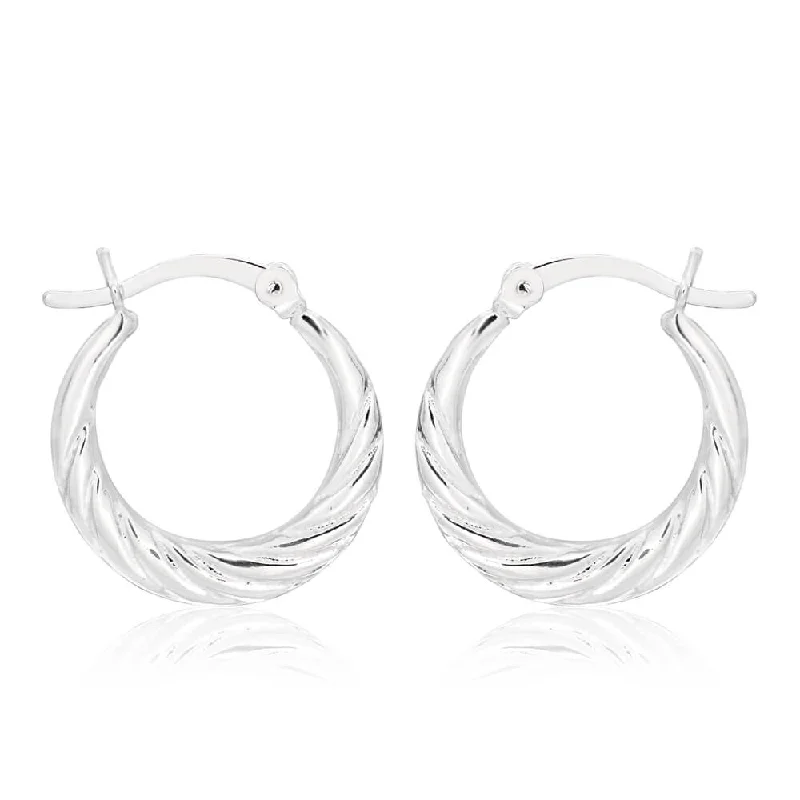 Sterling Silver Creole Twist Ridge Hoop Earrings