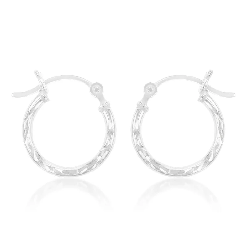 Sterling Silver Diamond Cut 15mm Hoop Earrings