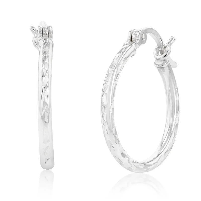 Sterling Silver Diamond Cut 20mm Hoop Earrings